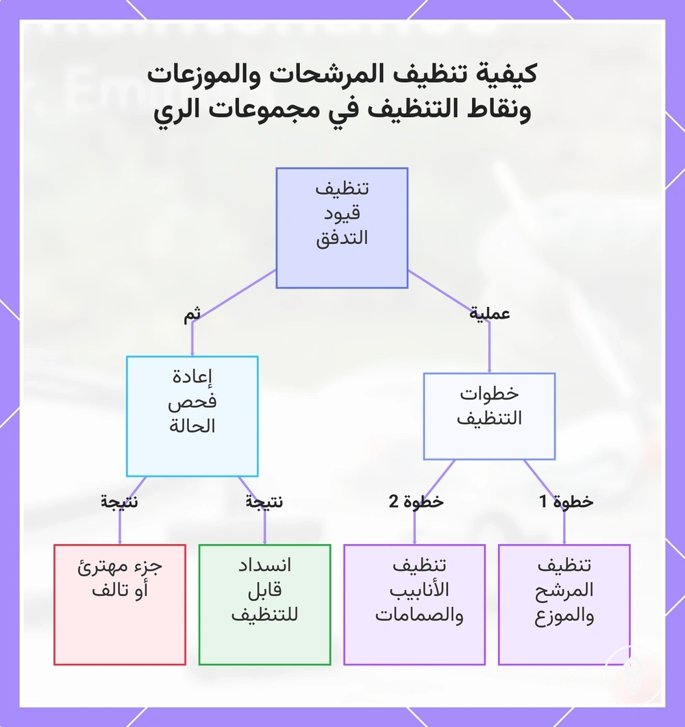 كيفية تنظيف المرشحات والموزعات ونقاط التنظيف في مجموعات الري