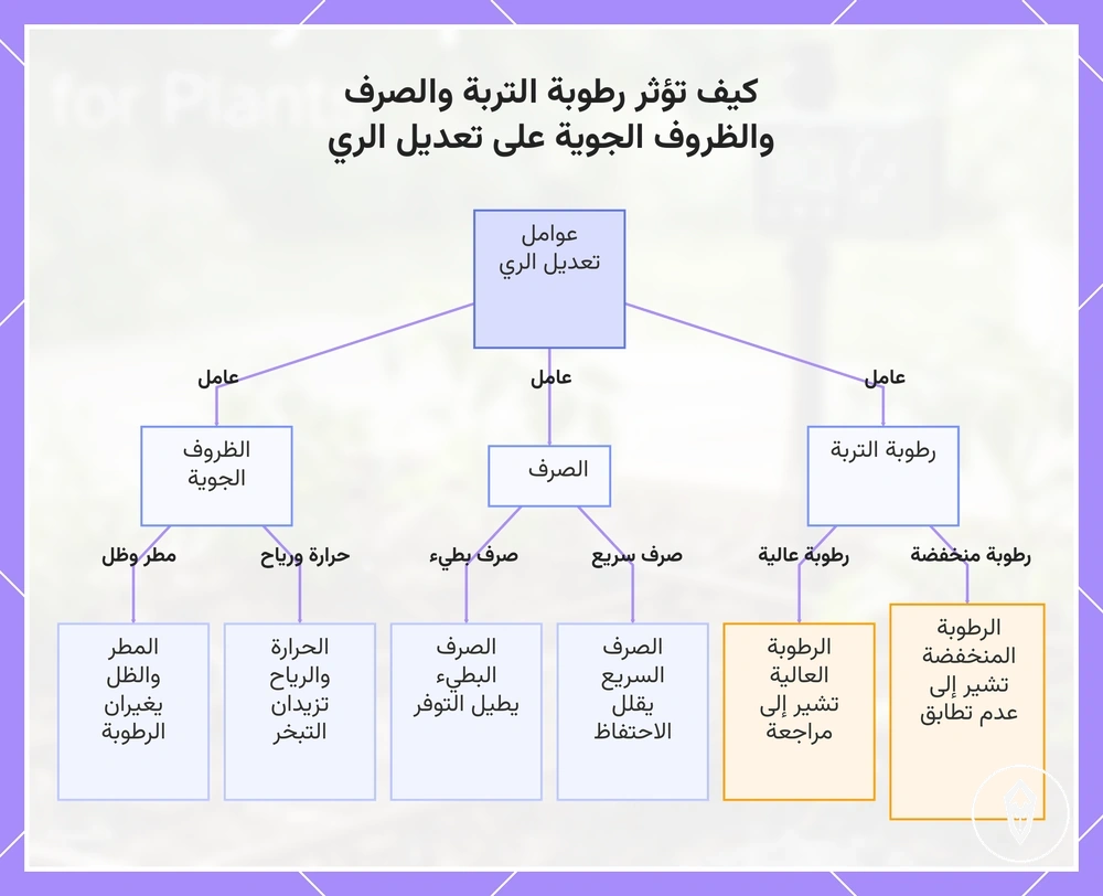 كيف تؤثر رطوبة التربة والصرف والظروف الجوية على تعديل الري
