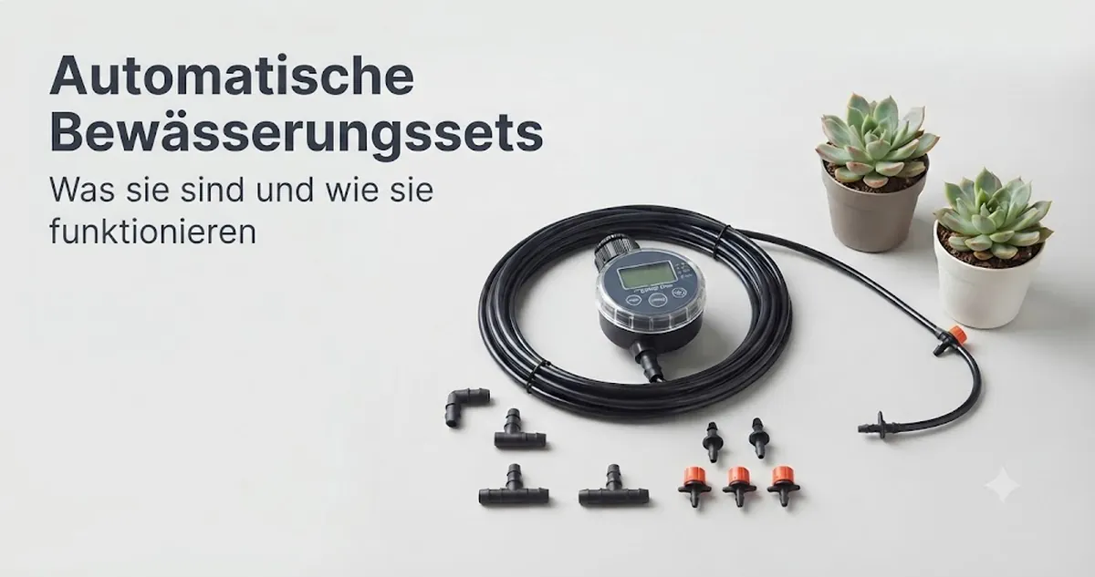 Einfaches automatisches Bewässerungsset mit Timer, Schlauch, Verbindern und Tropfauslässen für Pflanzen