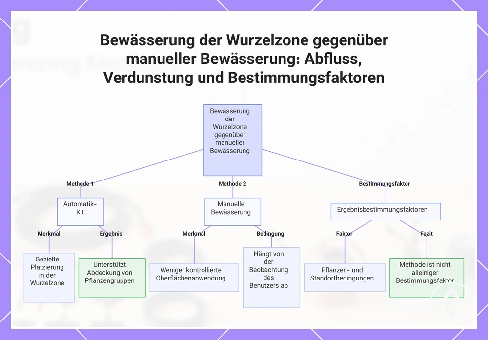 Bewässerung der Wurzelzone gegenüber manueller Bewässerung: Abfluss, Verdunstung und Bestimmungsfaktoren