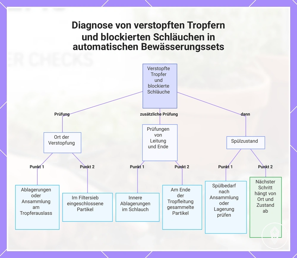 Diagnose von verstopften Tropfern und blockierten Schläuchen in automatischen Bewässerungssets