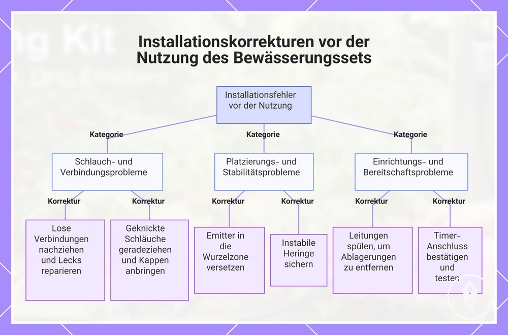 Installationskorrekturen vor der Nutzung des Bewässerungssets
