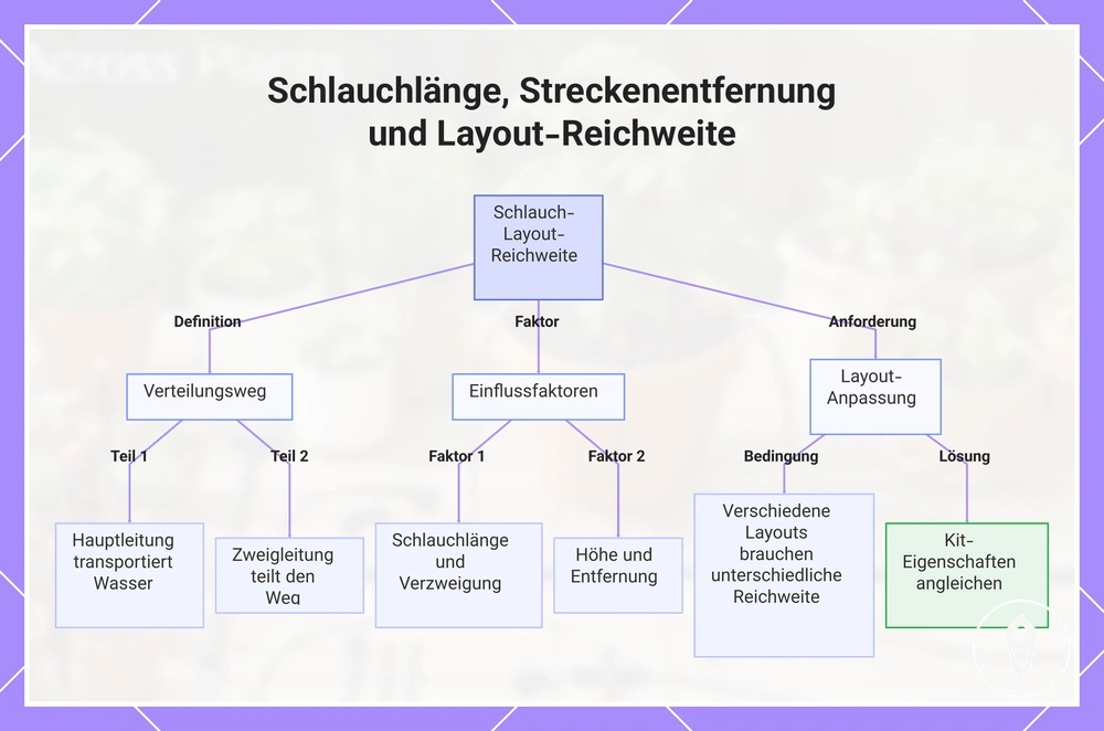 Schlauchlänge, Streckenentfernung und Layout-Reichweite