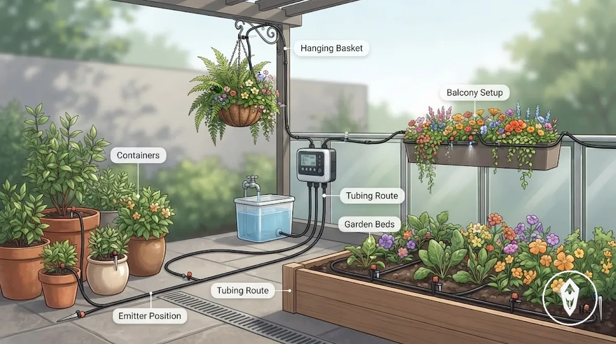 Automatic watering kit fit for containers garden beds balconies and hanging baskets