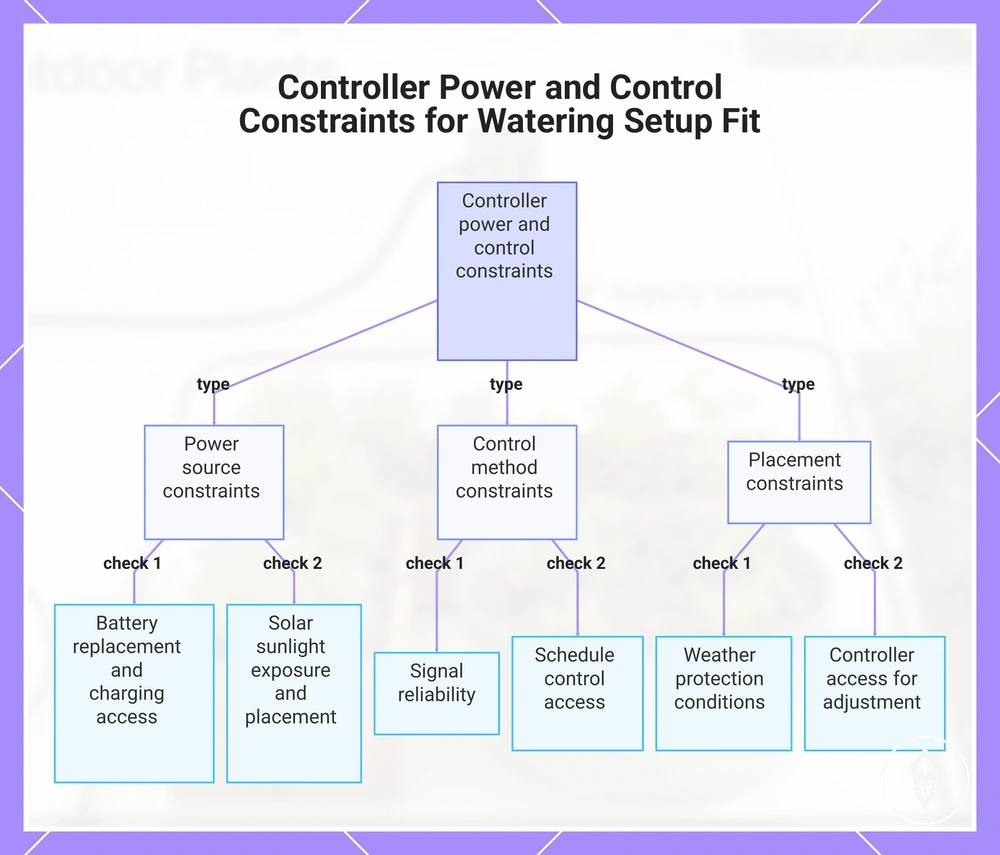 Controller Power and Control Constraints for Watering Setup Fit