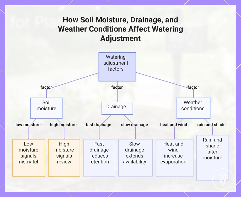 How Soil Moisture, Drainage, and Weather Conditions Affect Watering Adjustment