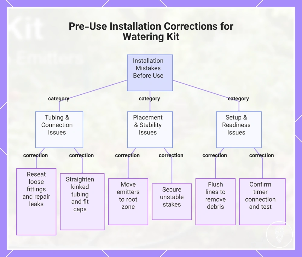 Pre-Use Installation Corrections for Watering Kit