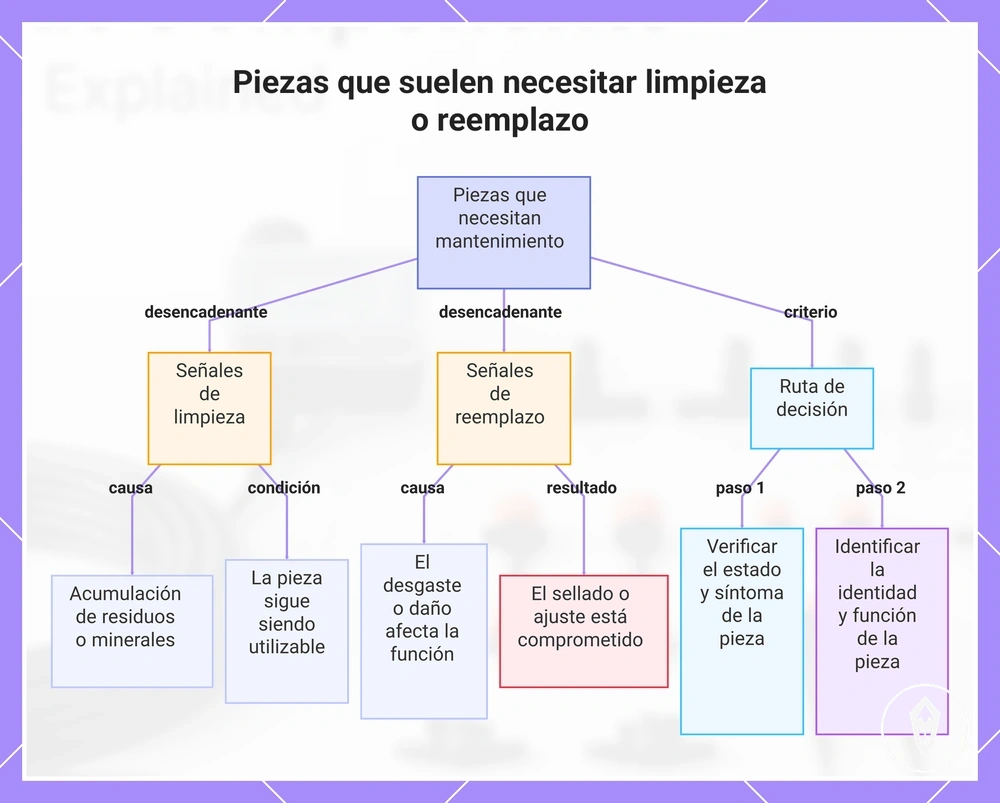 Piezas que suelen necesitar limpieza o reemplazo