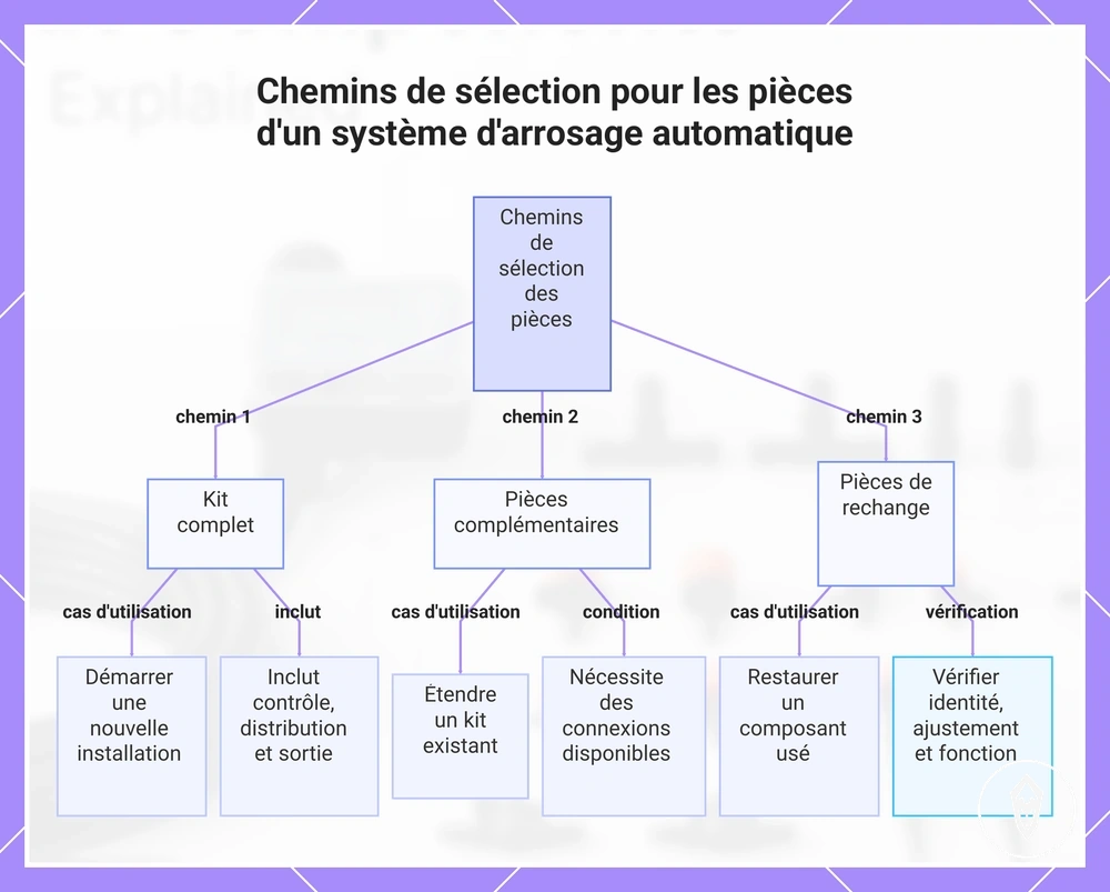 Chemins de sélection pour les pièces d'un système d'arrosage automatique