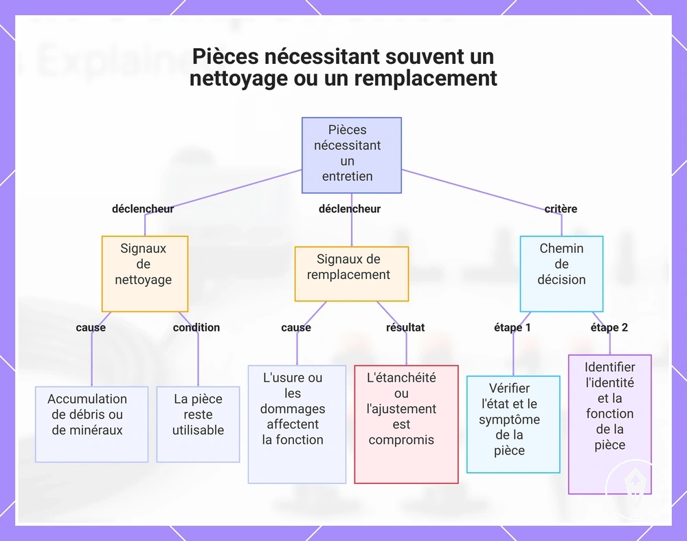 Pièces nécessitant souvent un nettoyage ou un remplacement
