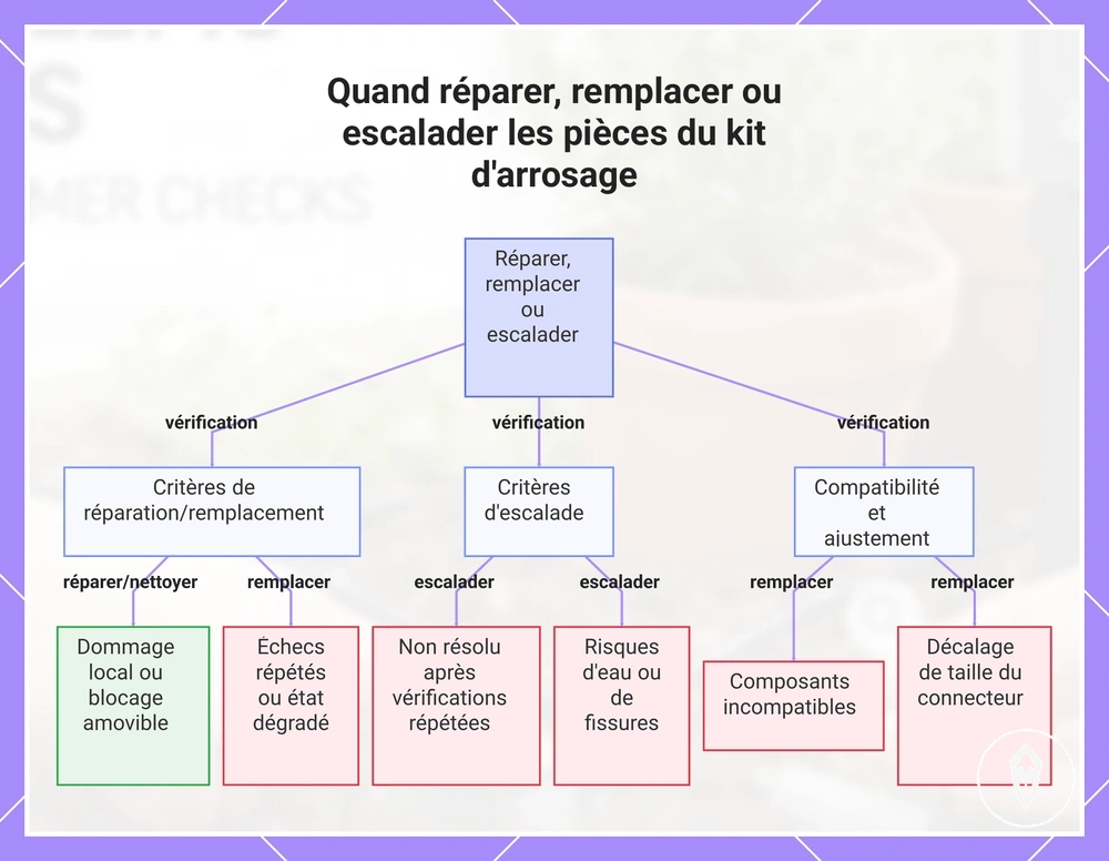 Quand réparer, remplacer ou escalader les pièces du kit d'arrosage