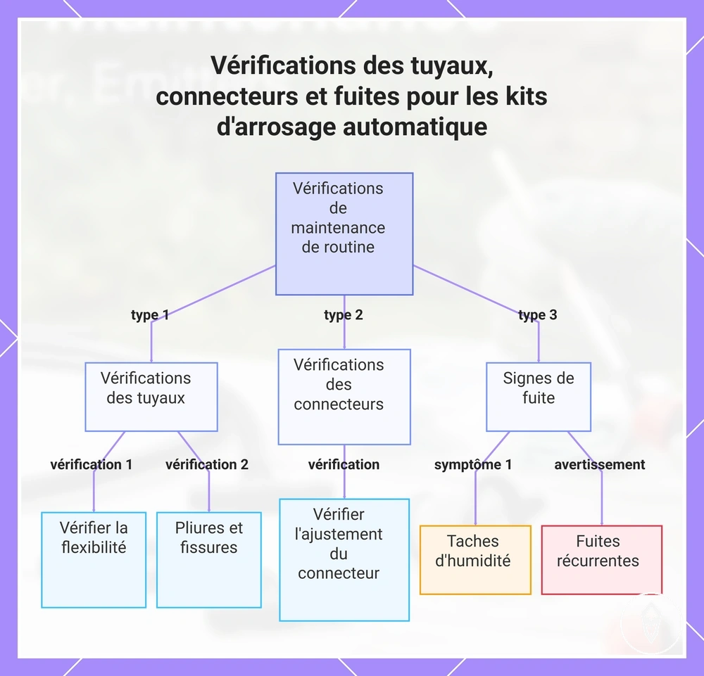 Vérifications des tuyaux, connecteurs et fuites pour les kits d'arrosage automatique