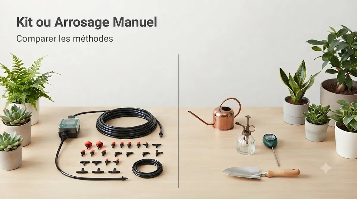 Installation de kit d’arrosage automatique comparée à des outils d’arrosage manuel pour choisir une méthode d’arrosage des plantes