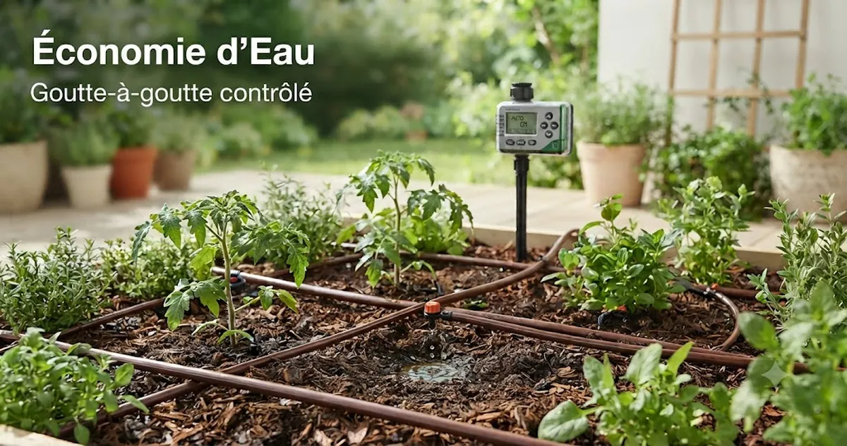 Kit d’arrosage automatique distribuant un goutte-à-goutte contrôlé aux plantes pour réduire la consommation d’eau
