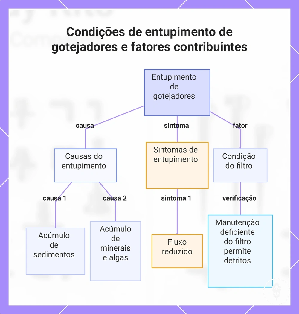 Condições de entupimento de gotejadores e fatores contribuintes