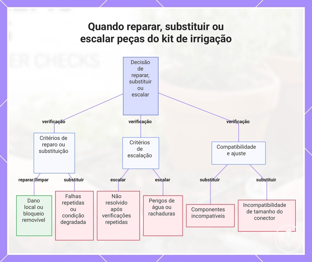 Quando reparar, substituir ou escalar peças do kit de irrigação