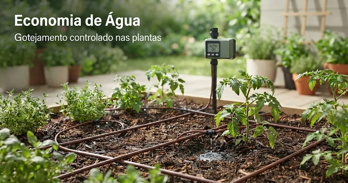 Kit de irrigação automática aplicando gotejamento controlado nas plantas para economizar água