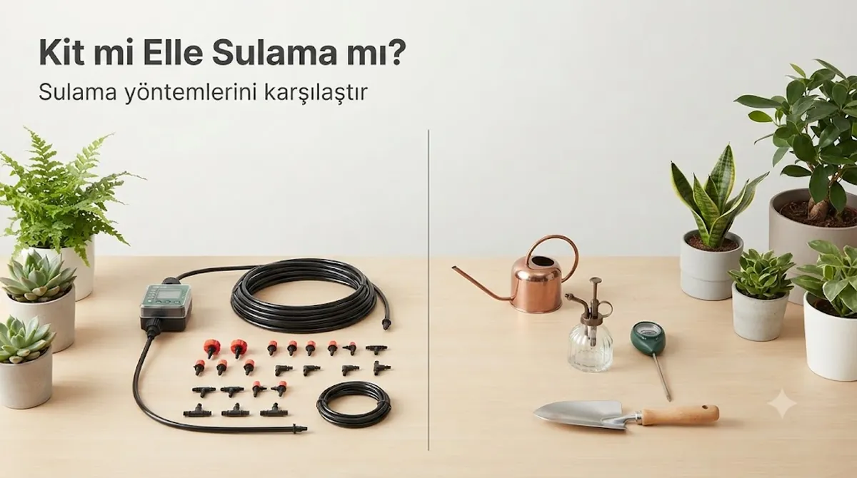 Bitki sulama kararları için el sulama araçlarıyla karşılaştırılan otomatik sulama kiti kurulumu