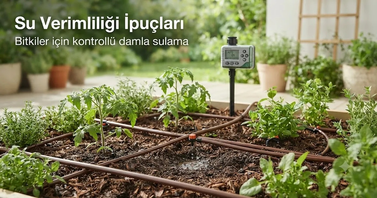 Verimli su kullanımı için bitkilere kontrollü damla sulama sağlayan otomatik sulama kiti