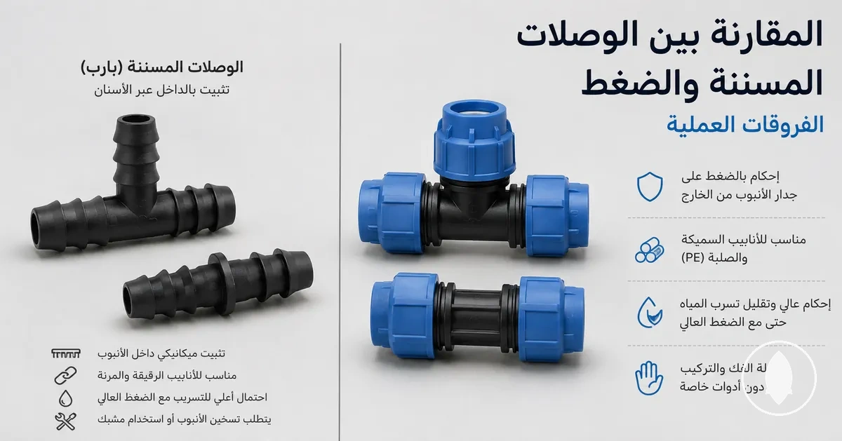 مقارنة بين الوصلات المسننة ووصلات الضغط للري بالتنقيط