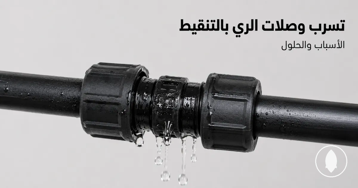 تسرب في وصلة ري بالتنقيط عند نقطة اتصال الأنبوب