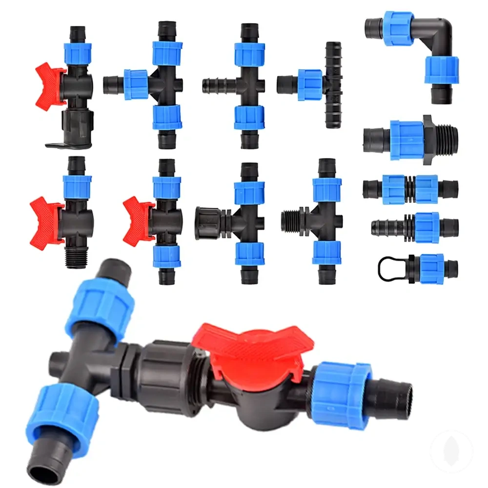 16mm verriegelte Tropfbänder Verbinder mit T, Winkel und Stopfen