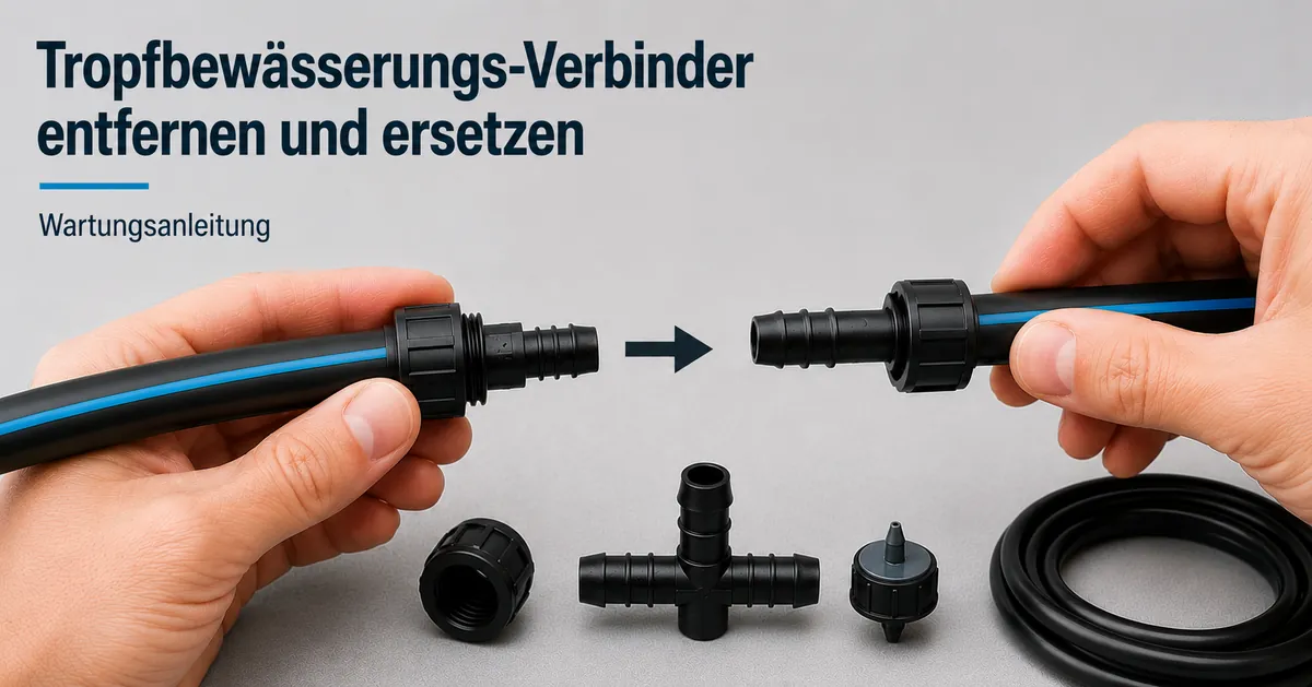Ein Tropfbewässerungs-Verbinder wird aus einer bestehenden Leitung entfernt und ersetzt