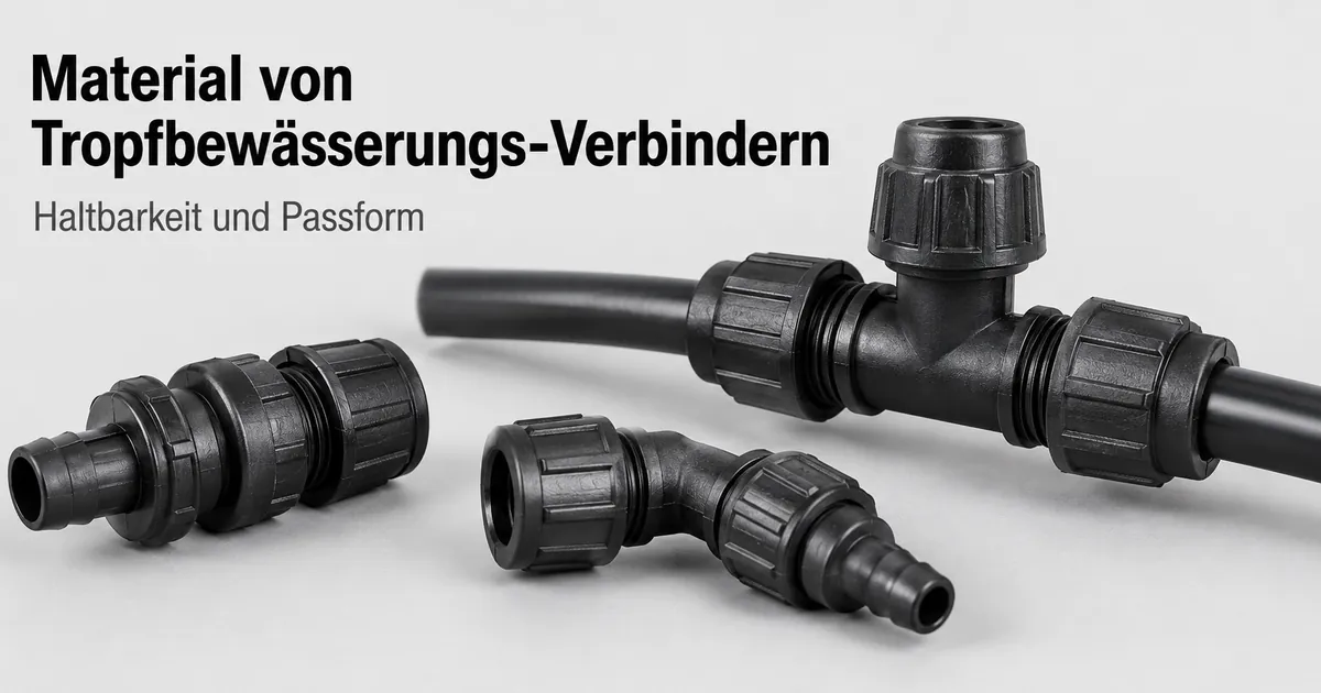 Kunststoffverbinder für Tropfbewässerung mit sichtbaren Anschlussstellen am Schlauch