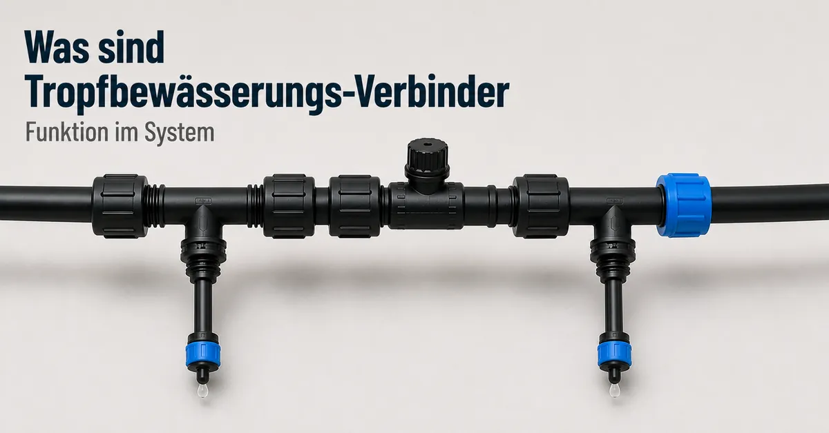 Verbinder für Tropfbewässerung an einem Schlauch zur Darstellung ihrer Funktion im Bewässerungssystem