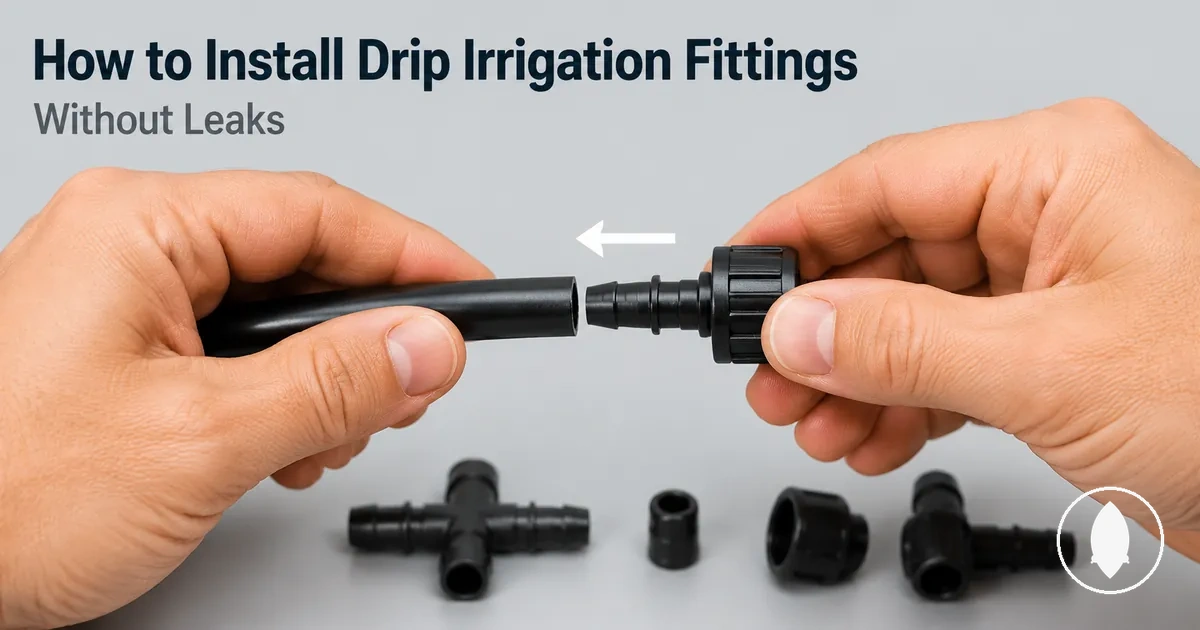 Leaking drip irrigation fitting at a tubing connection point