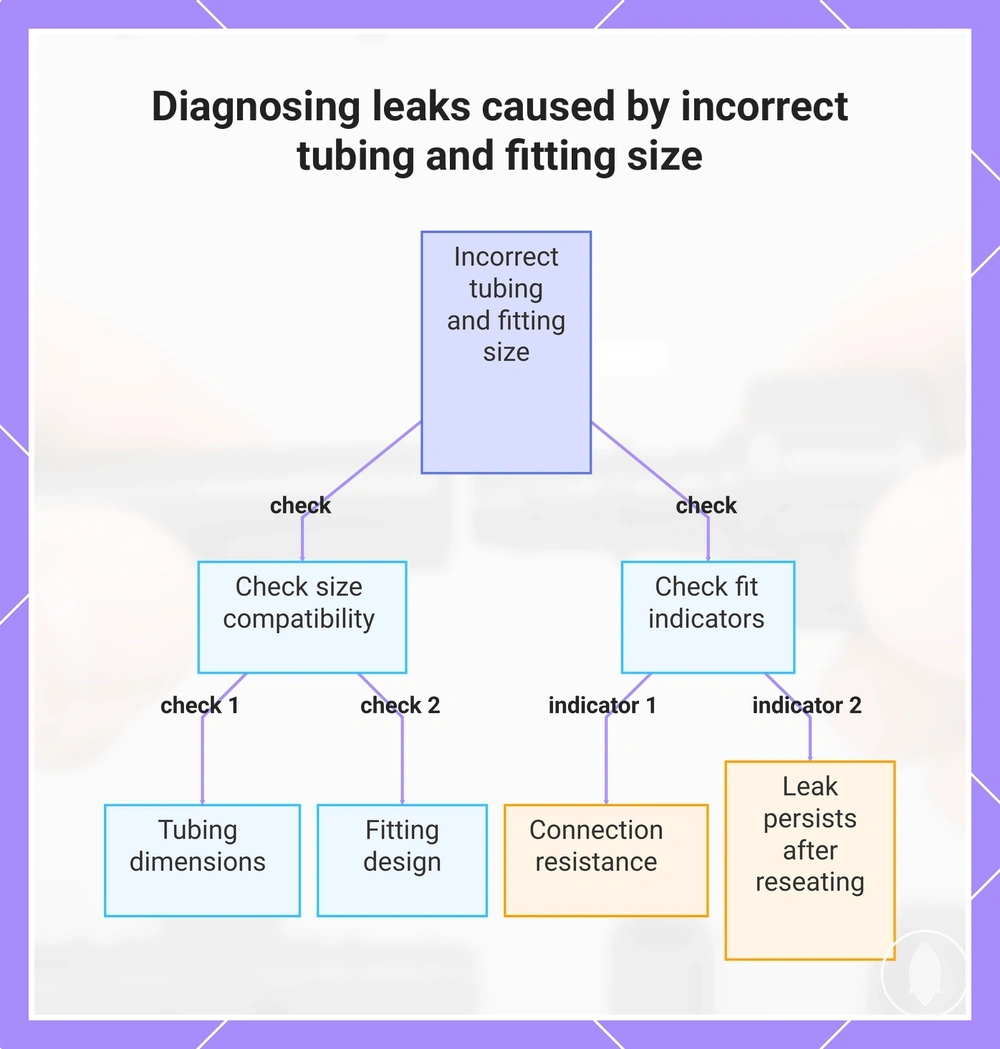 Diagnosing leaks caused by incorrect tubing and fitting size