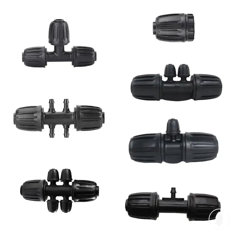 Conector múltiple bloqueado de 16 mm para sistemas de riego por goteo