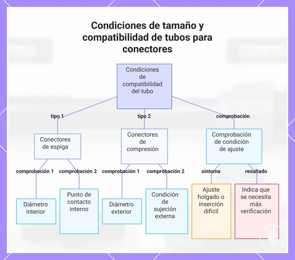 Condiciones de tamaño y compatibilidad de tubos para conectores