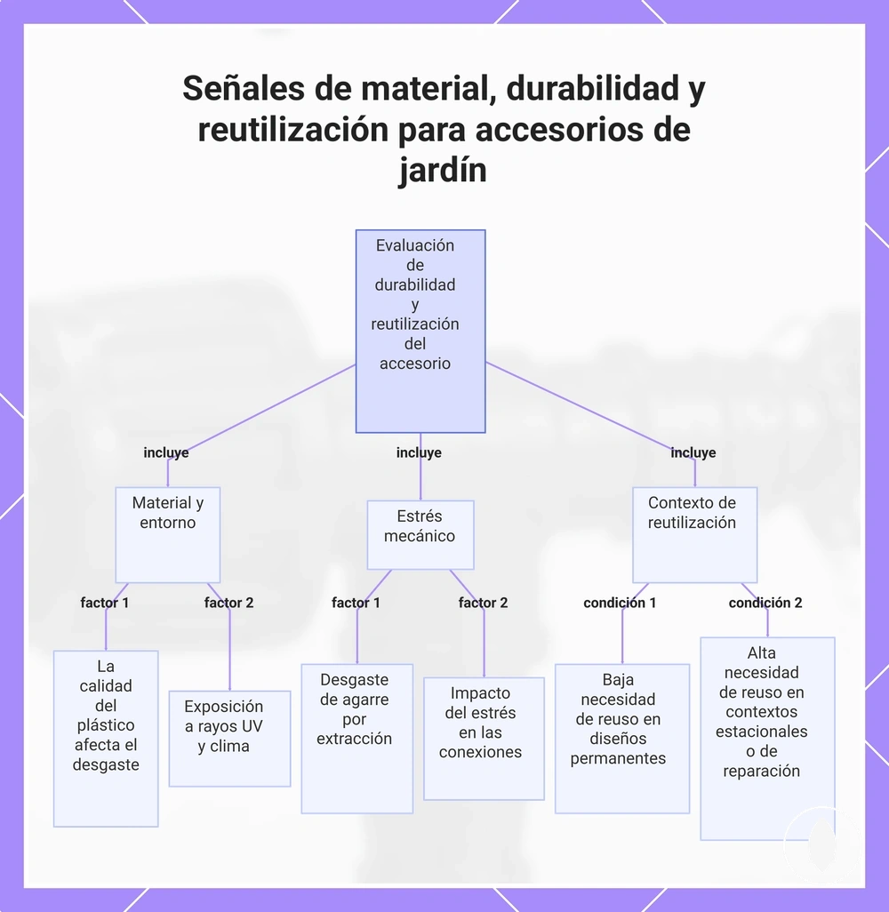 Señales de material, durabilidad y reutilización para accesorios de jardín