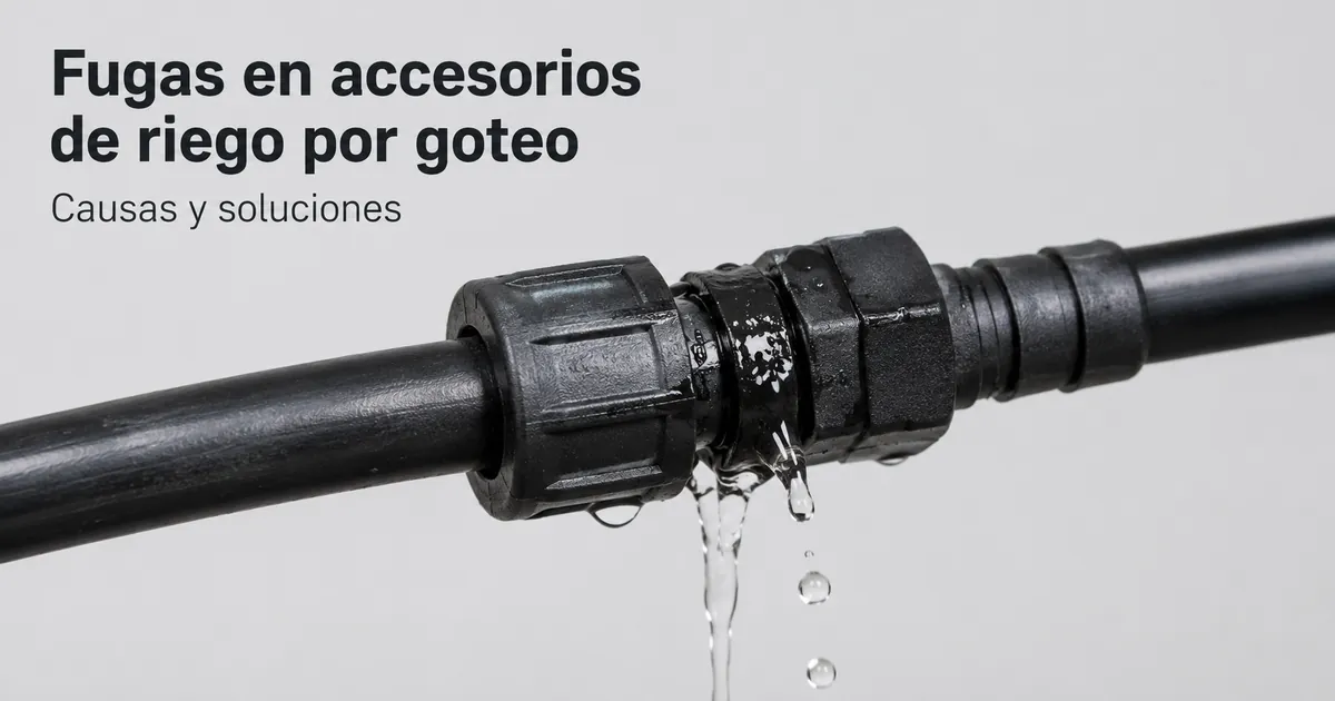 Fuga en un accesorio de riego por goteo en el punto de conexión con la tubería