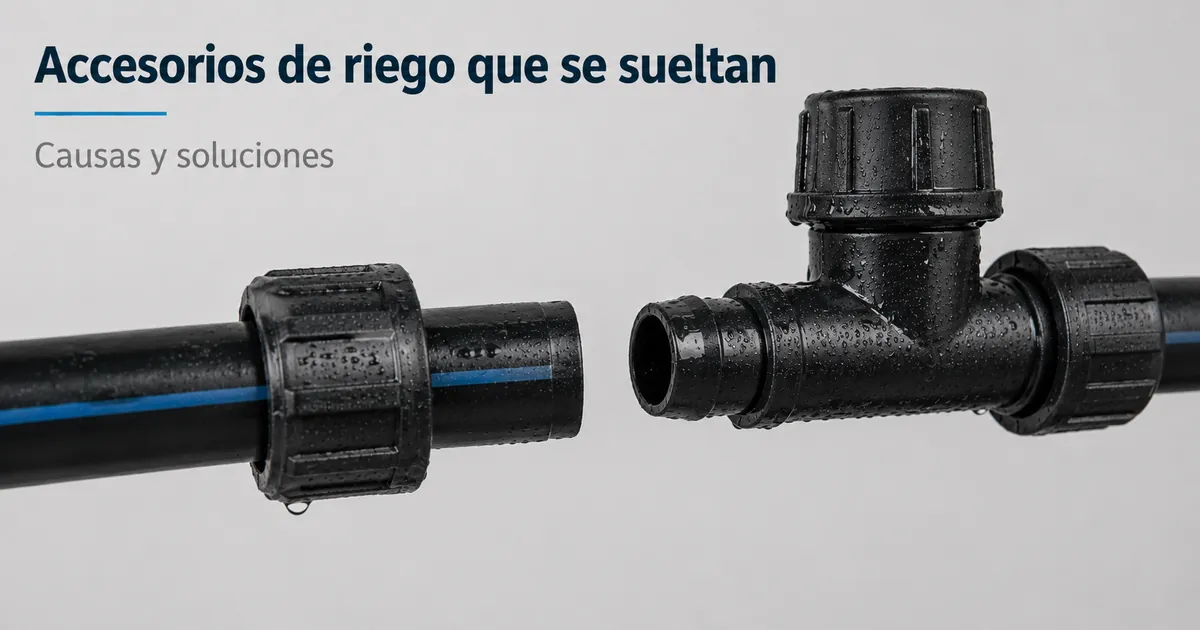 Accesorio de riego por goteo desconectado de la tubería después de soltarse por la presión