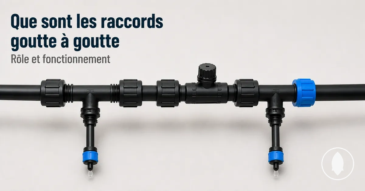 Raccords d’irrigation goutte à goutte connectés à un tube illustrant leur rôle dans un système d’arrosage