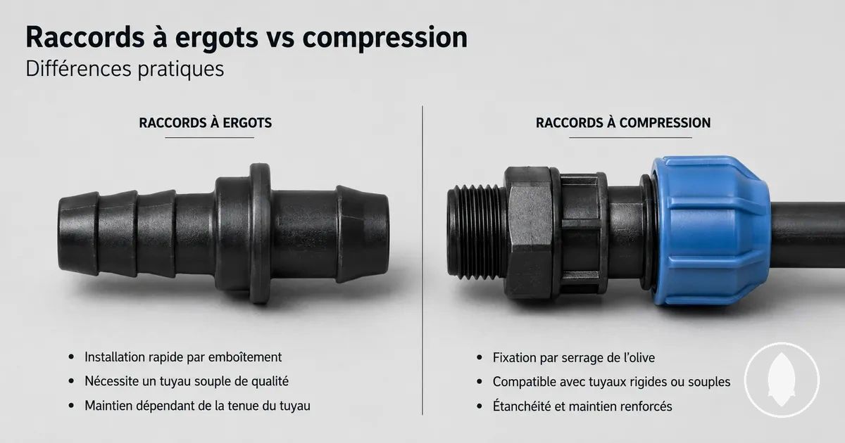 Comparaison entre raccords à ergots et raccords à compression pour irrigation goutte à goutte