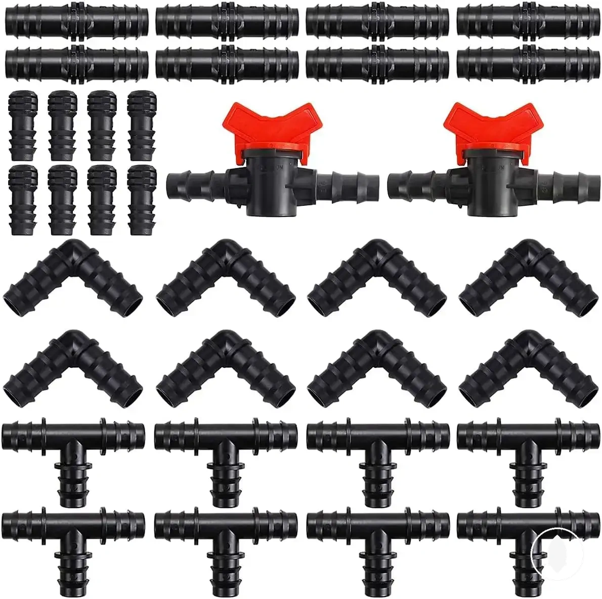 Kit de raccords 1/2 pouce pour irrigation goutte à goutte avec connecteurs, T et coudes