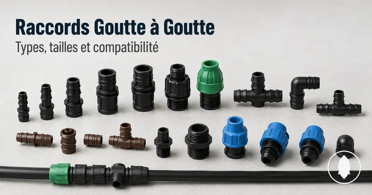 Ensemble de raccords d’irrigation goutte à goutte présentant différents types de connexions et de tubes