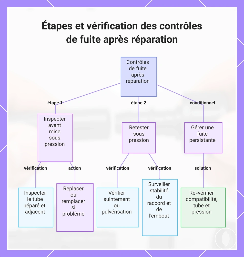 Étapes et vérification des contrôles de fuite après réparation
