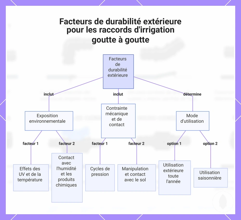 Facteurs de durabilité extérieure pour les raccords d'irrigation goutte à goutte