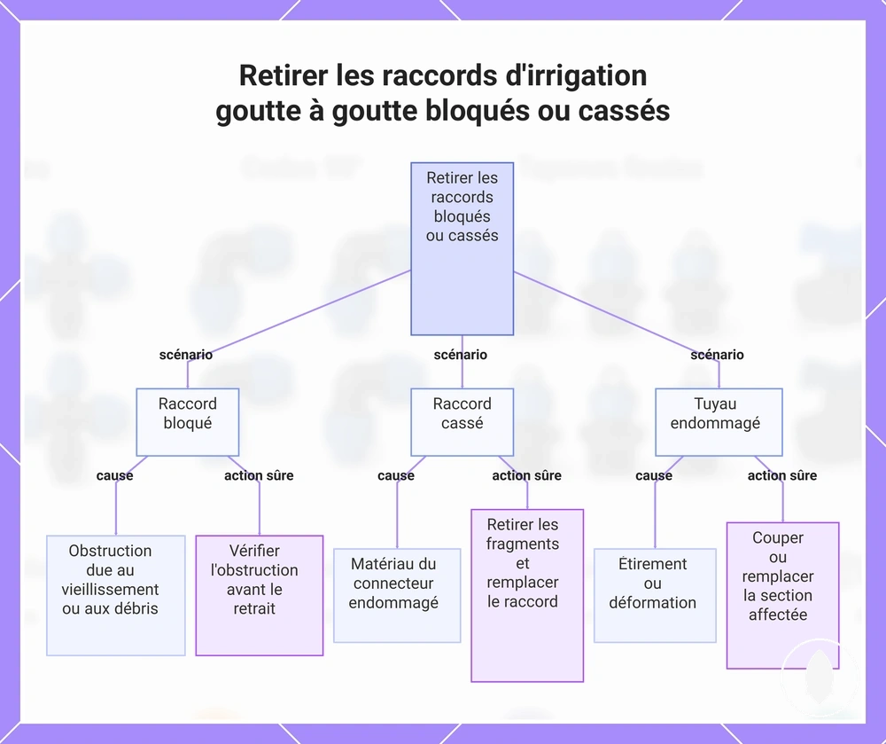 Retirer les raccords d'irrigation goutte à goutte bloqués ou cassés