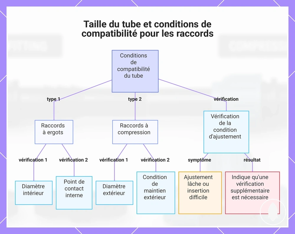 Taille du tube et conditions de compatibilité pour les raccords