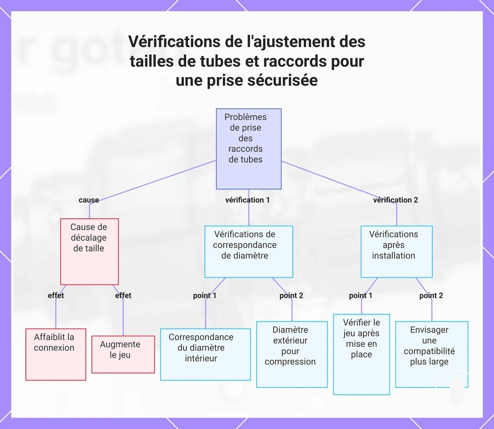 Vérifications de l'ajustement des tailles de tubes et raccords pour une prise sécurisée