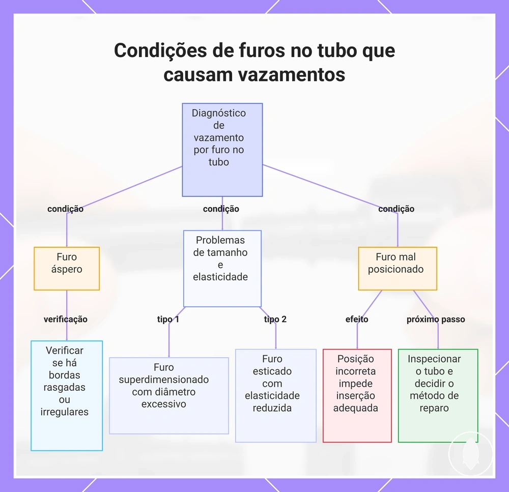 Condições de furos no tubo que causam vazamentos
