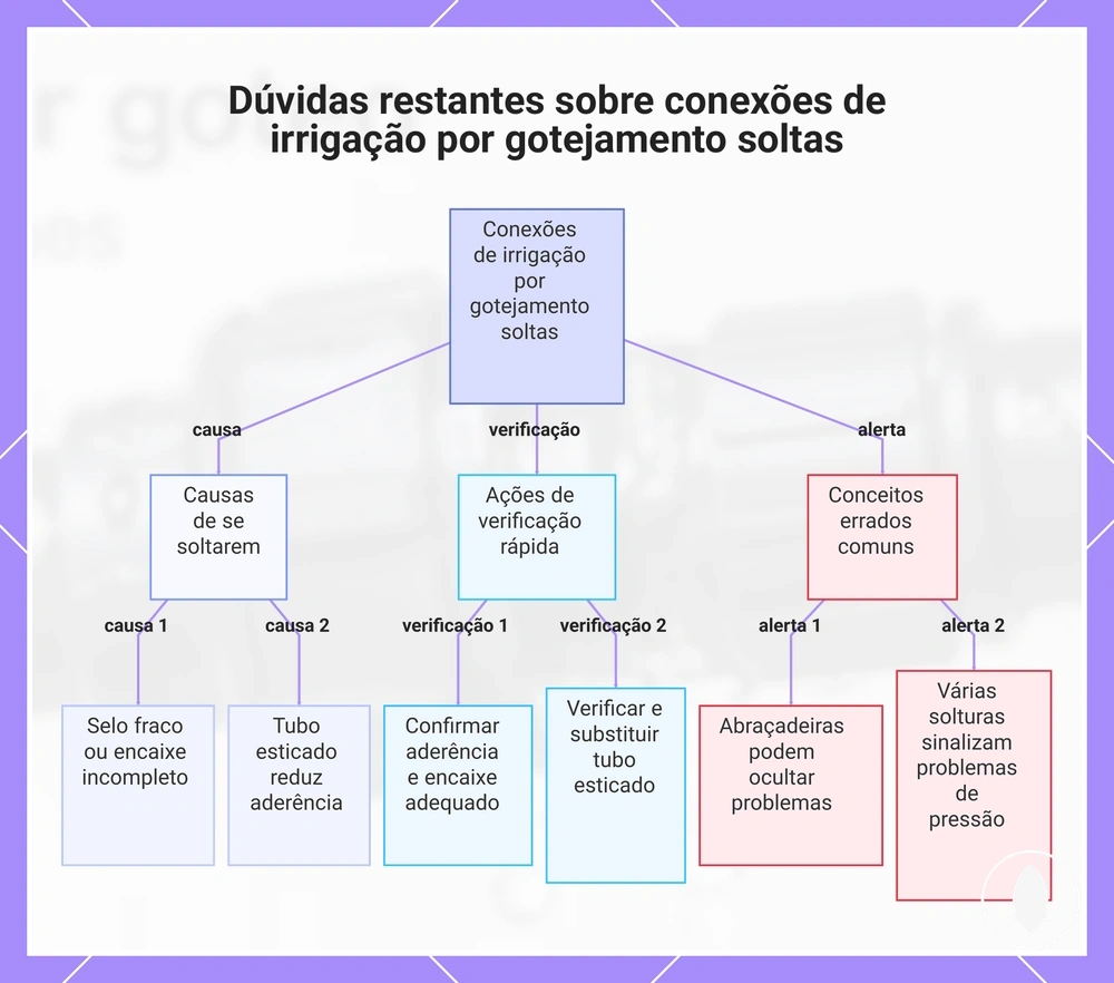 Dúvidas restantes sobre conexões de irrigação por gotejamento soltas