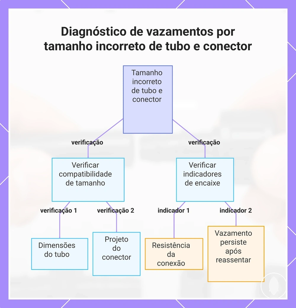 Diagnóstico de vazamentos por tamanho incorreto de tubo e conector