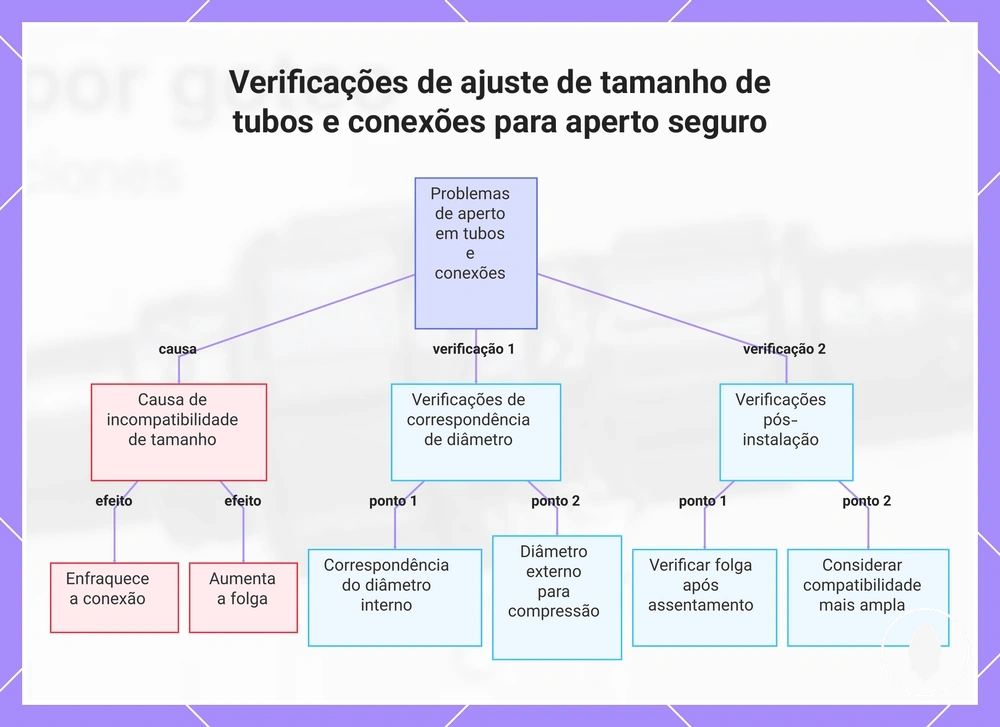 Verificações de ajuste de tamanho de tubos e conexões para aperto seguro