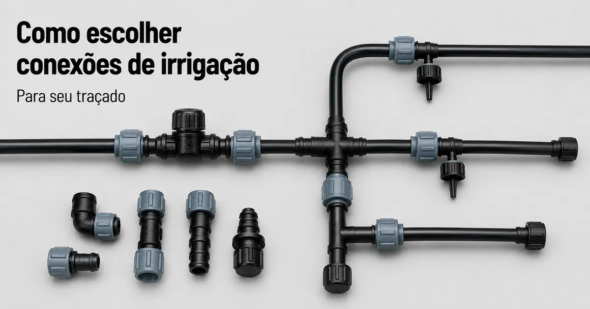 Conexões para irrigação por gotejamento escolhidas para um traçado simples com ramais e fechamentos finais